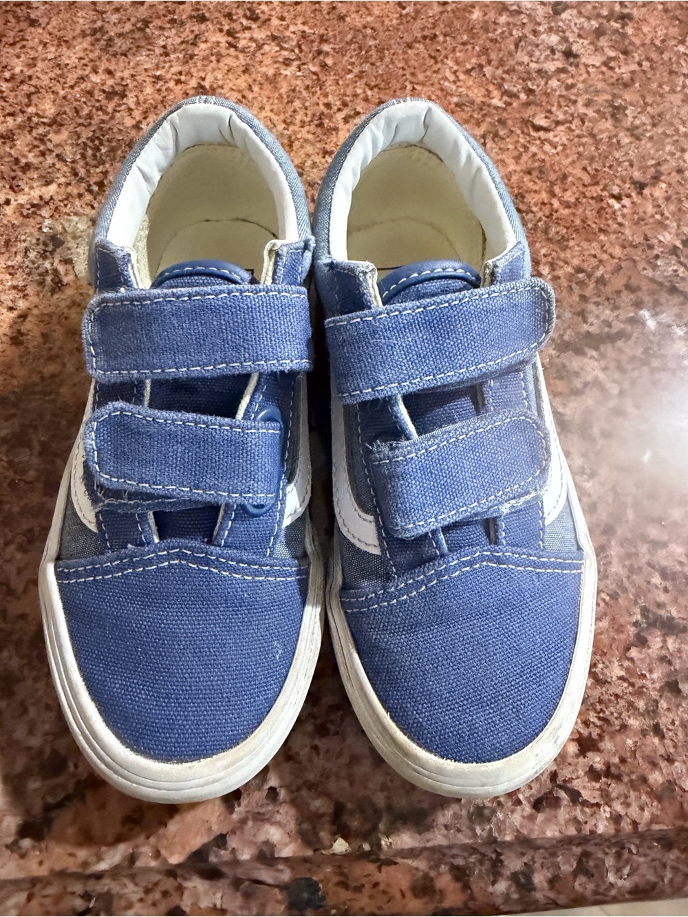 Vans Old Skool V Kids 11 Blue Denim Canvas Hook and Loop Skate Shoes Low Top
